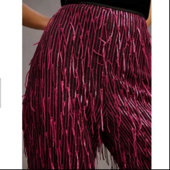 Anthropologie Maeve Sequined Wide Leg Pants Plum PETITE - Picture 8 of 10